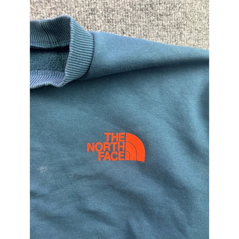 The North Face Sweatshirt Mens Medium Teal Blue Orange Logo Graphic Pullover